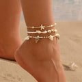 Boho Layered Shell and Starfish Beaded Anklets