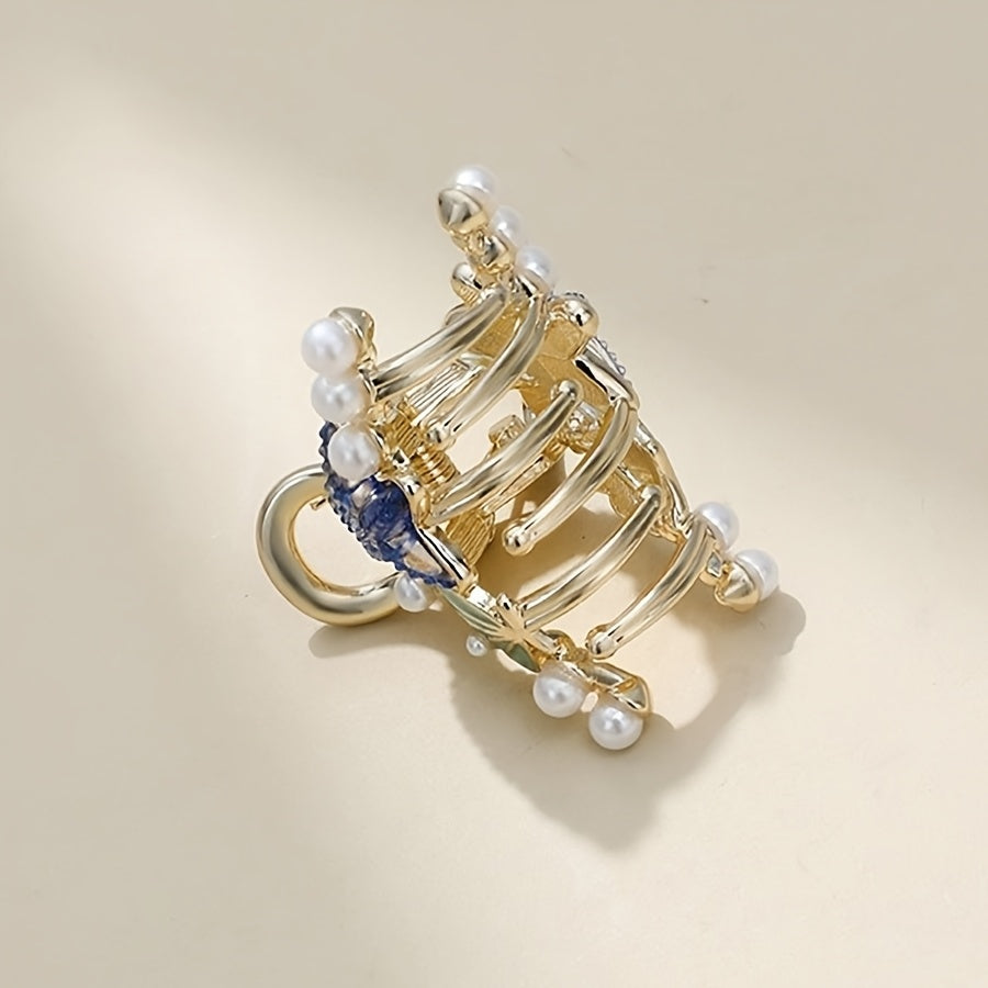 Beachy Gold-Tone Claw Clip with Starfish, Shell & Pearls