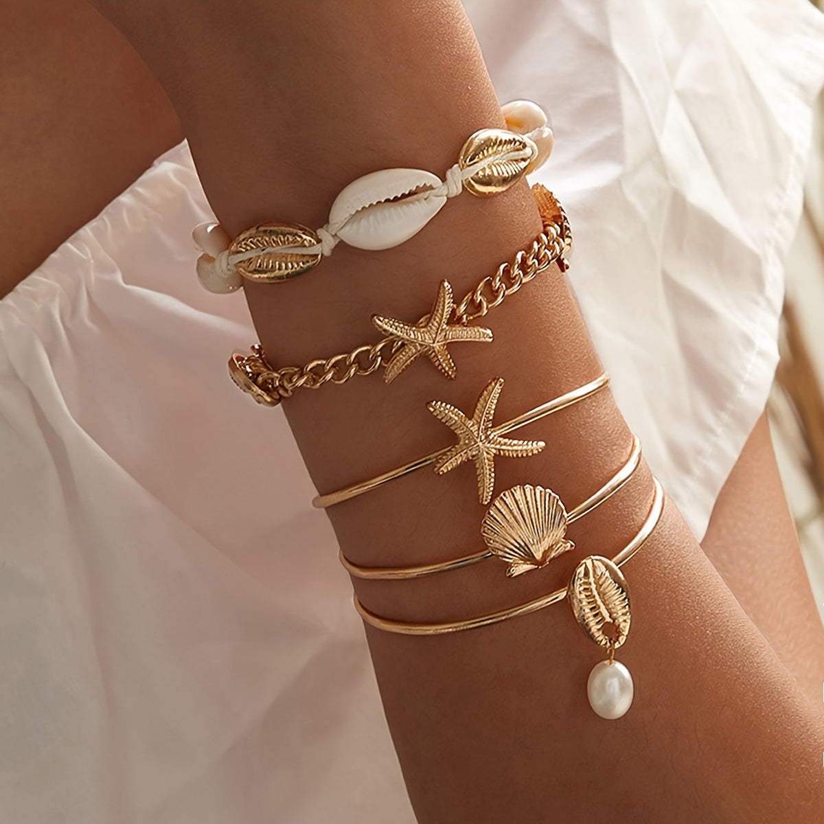 Bohemian Gold-Tone Shell & Starfish Bracelet Set