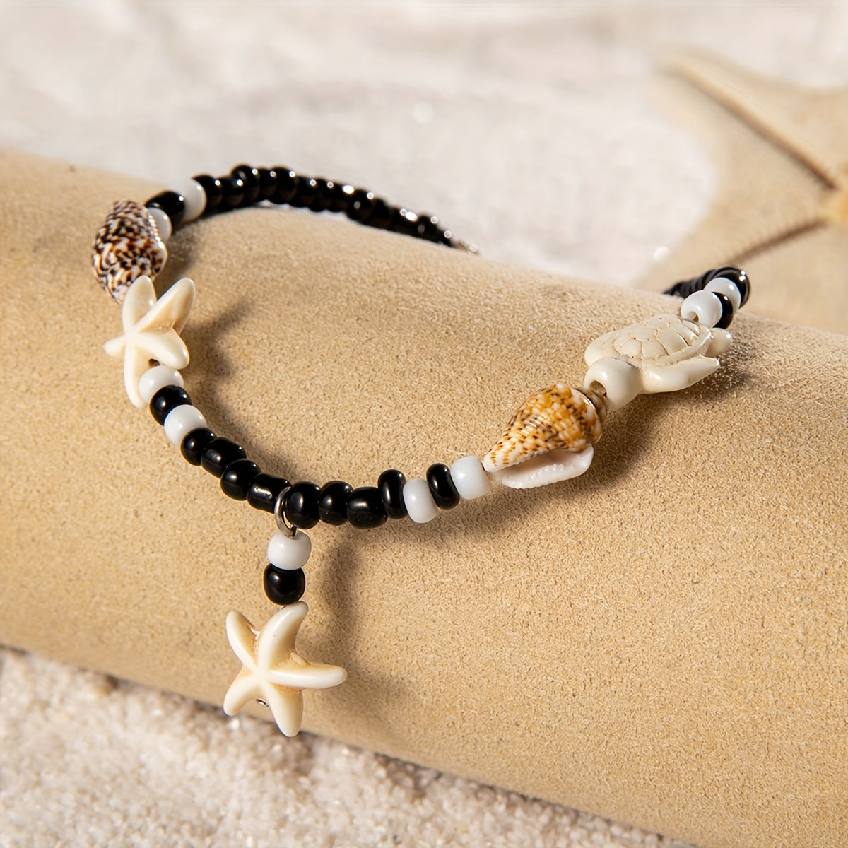Bohemian Starfish and Seashell Beaded Anklet
