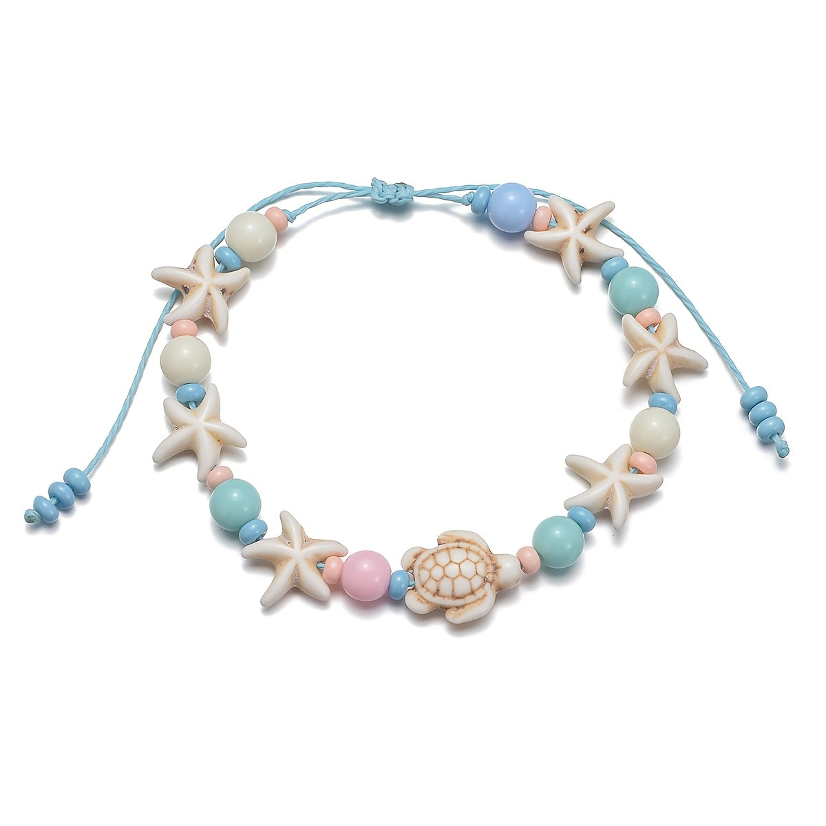 Beach Anklet with Pastel Turtle and Starfish Charms