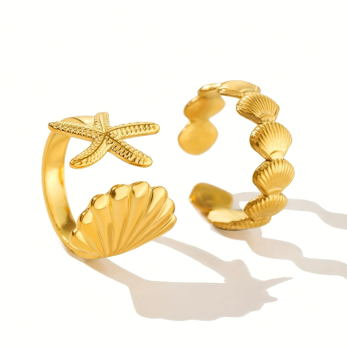 Adjustable Gold-Tone Sea Shell Starfish Rings