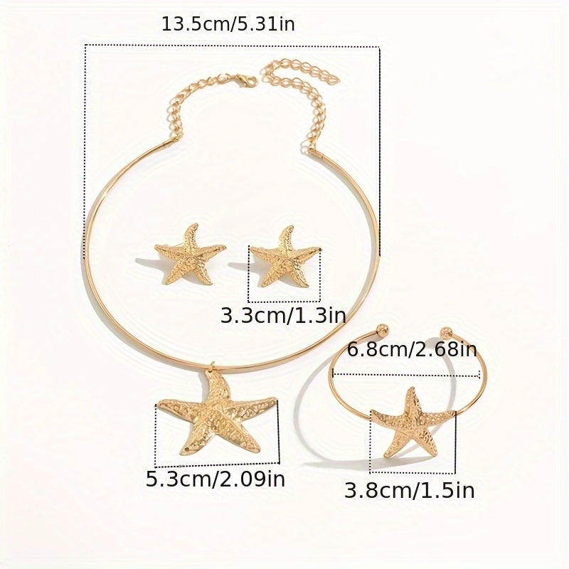 Gold-Tone Textured Starfish Jewelry Set