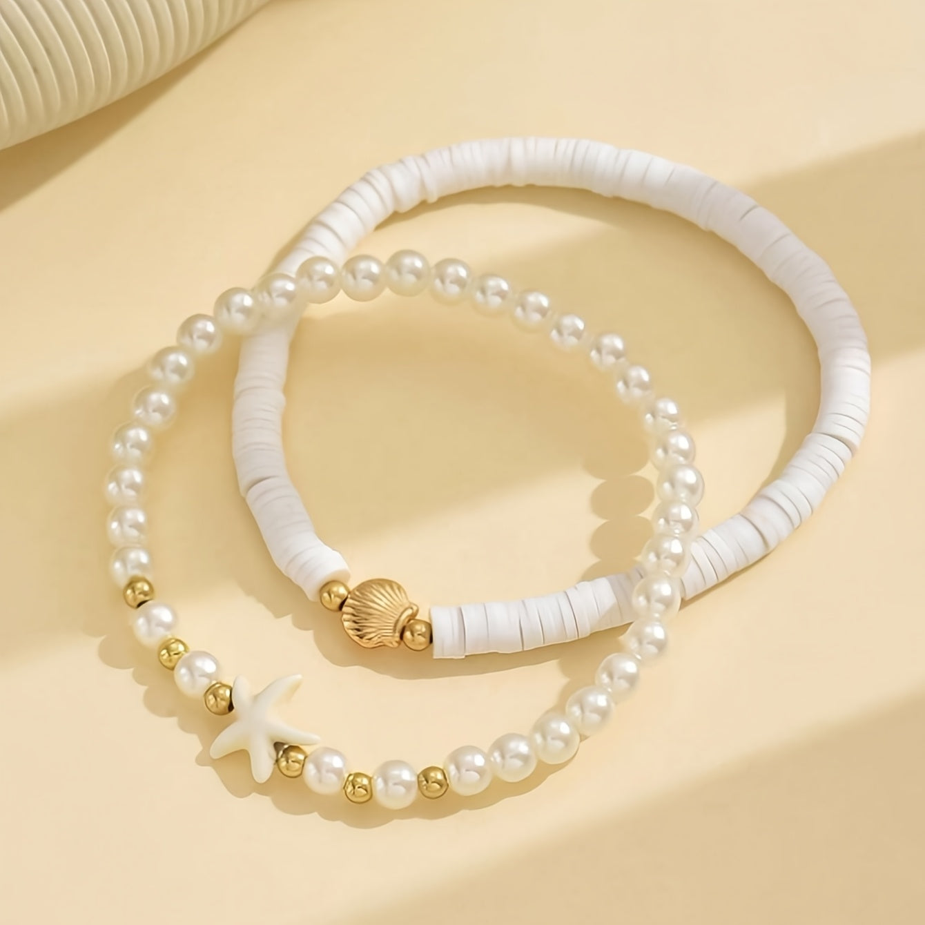 Boho White Pearl Starfish & Shell Anklets