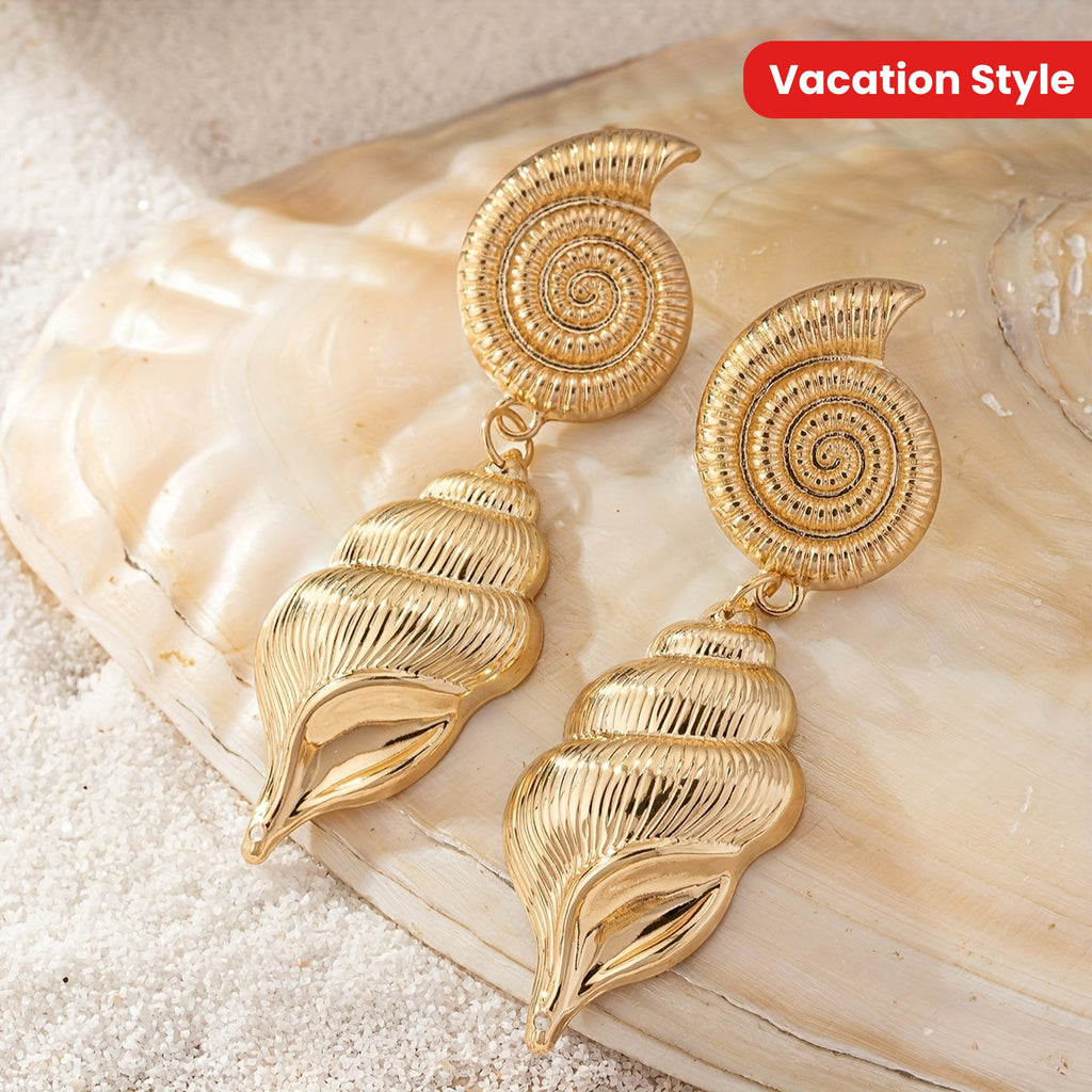Gold Tone Spiral Shell Drop Earrings