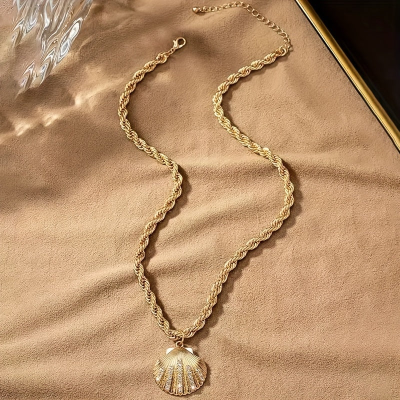 Gold-Tone Rope Chain Necklace with Crystal Shell