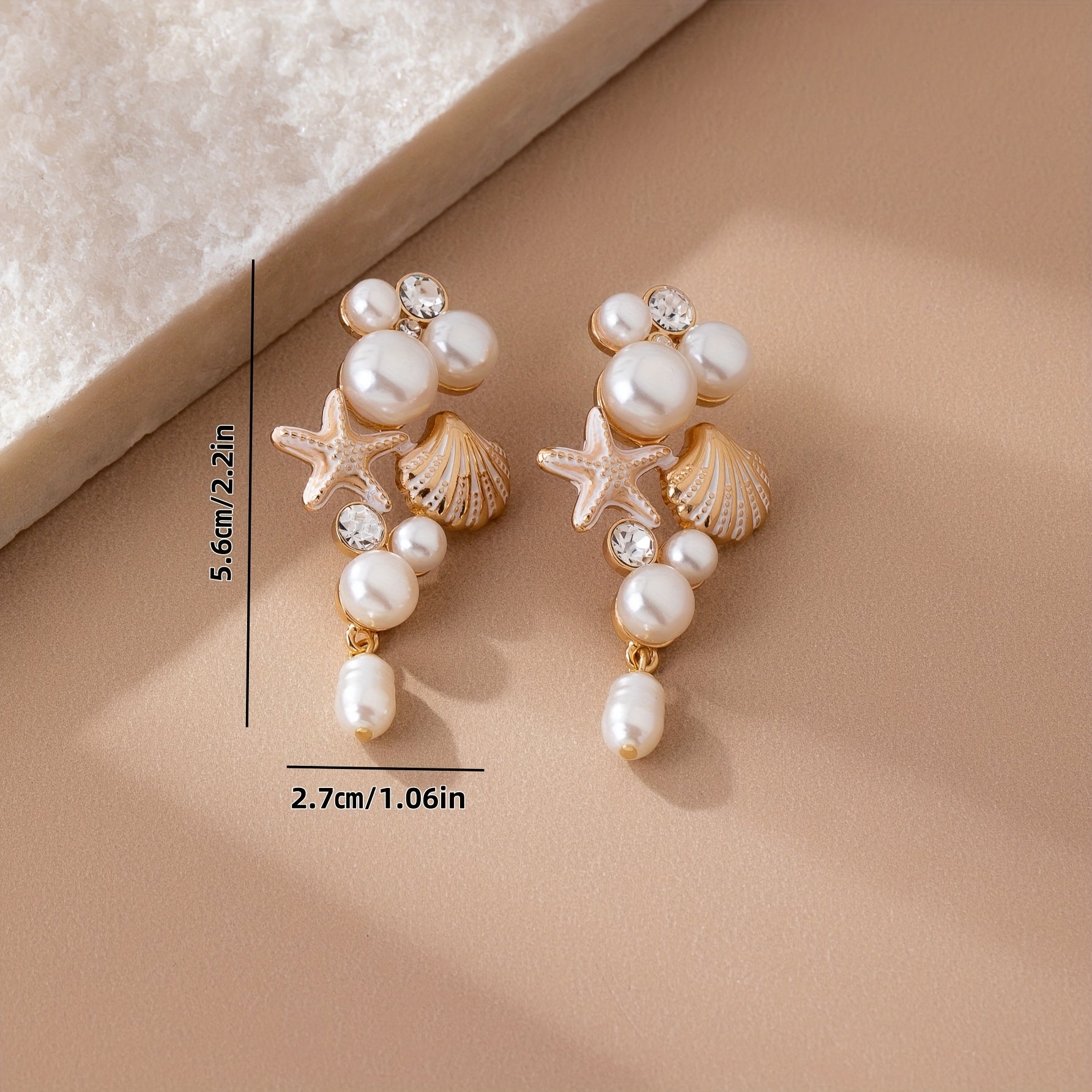 Gold-Tone Seashell Starfish Pearl Drop Earrings