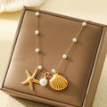 Bohemian Gold Charm Necklace with Starfish & Pearls