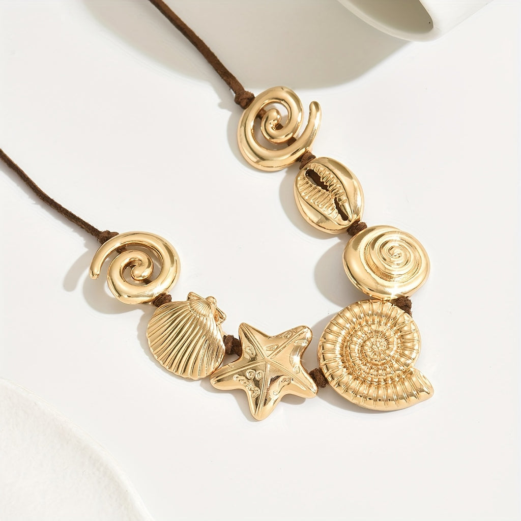 Gold-Tone Seashell and Starfish Choker Necklace