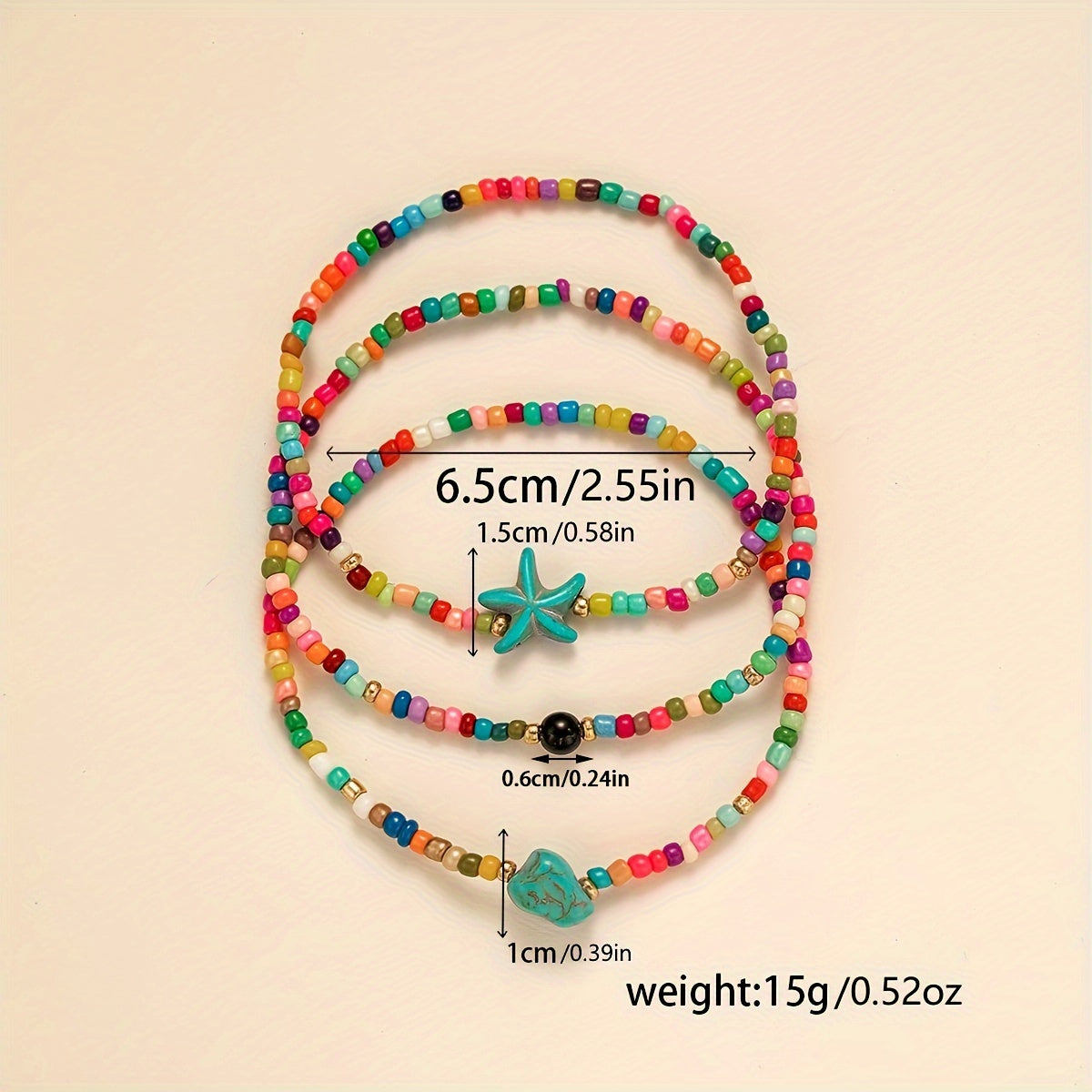 Boho Beaded Anklet Set with Starfish Charm