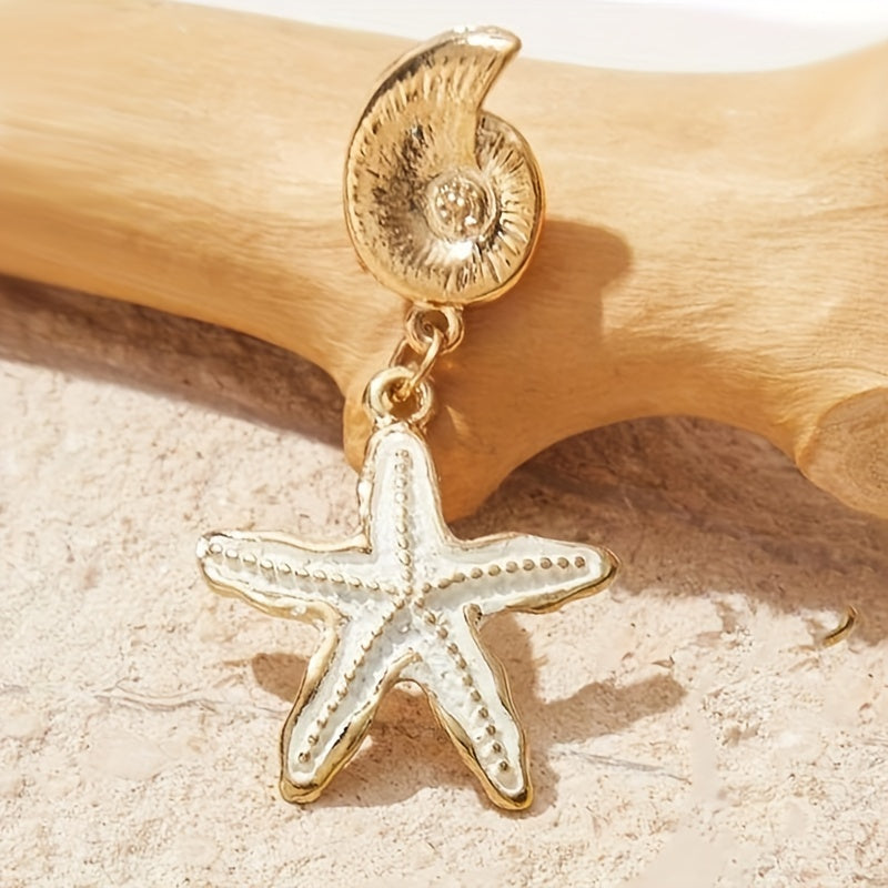 Gold-Tone Coiled Shell White Starfish Drop Earrings