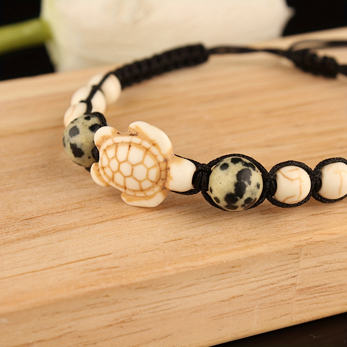 Bohemian Turtle Bracelet with Spotted Stone Beads