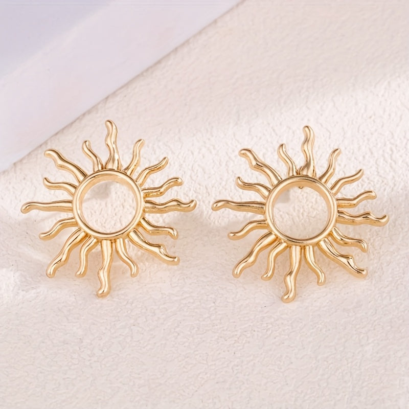 Bohemian Gold-Tone Sunburst Earrings with Wavy Rays