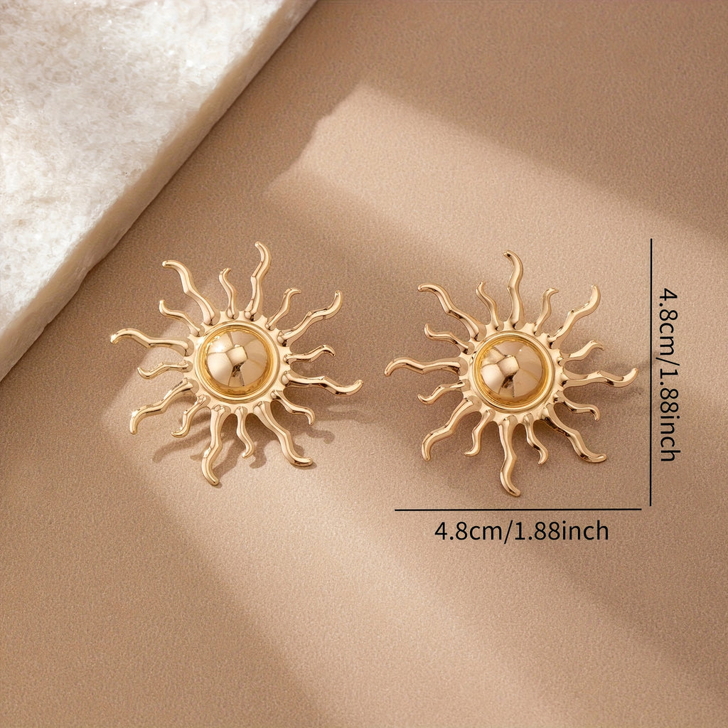 Gold-Tone Sun Earrings with Wavy Rays