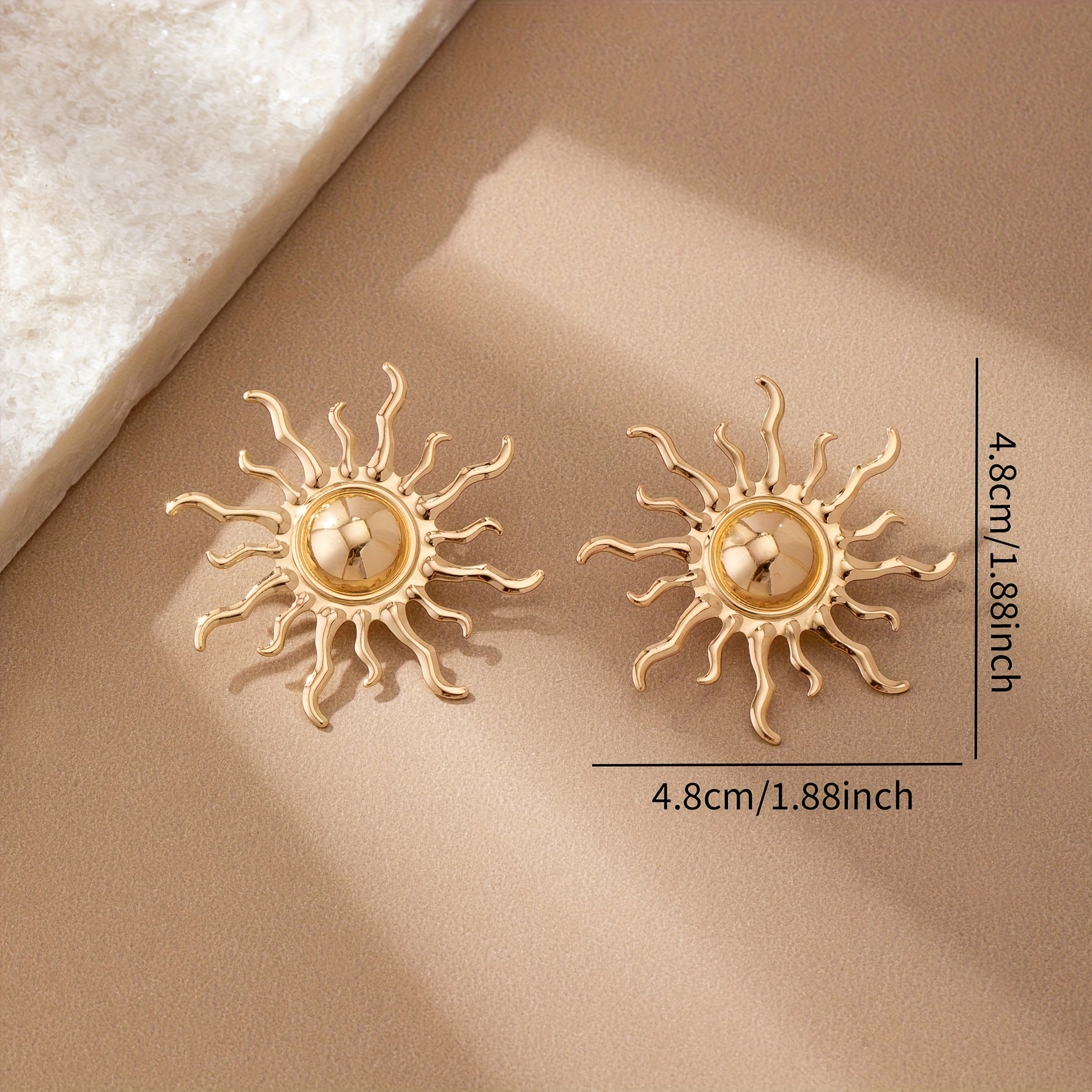 Gold-Tone Sun Earrings with Wavy Rays