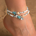 Double Layered Blue White Starfish Shell Anklet