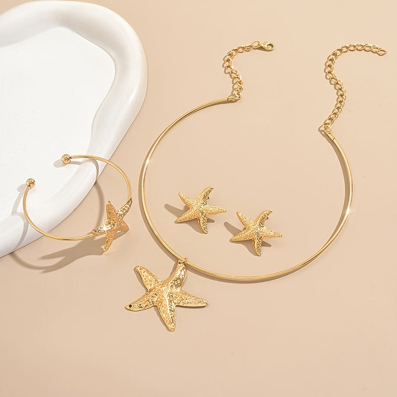 Gold-Tone Textured Starfish Jewelry Set