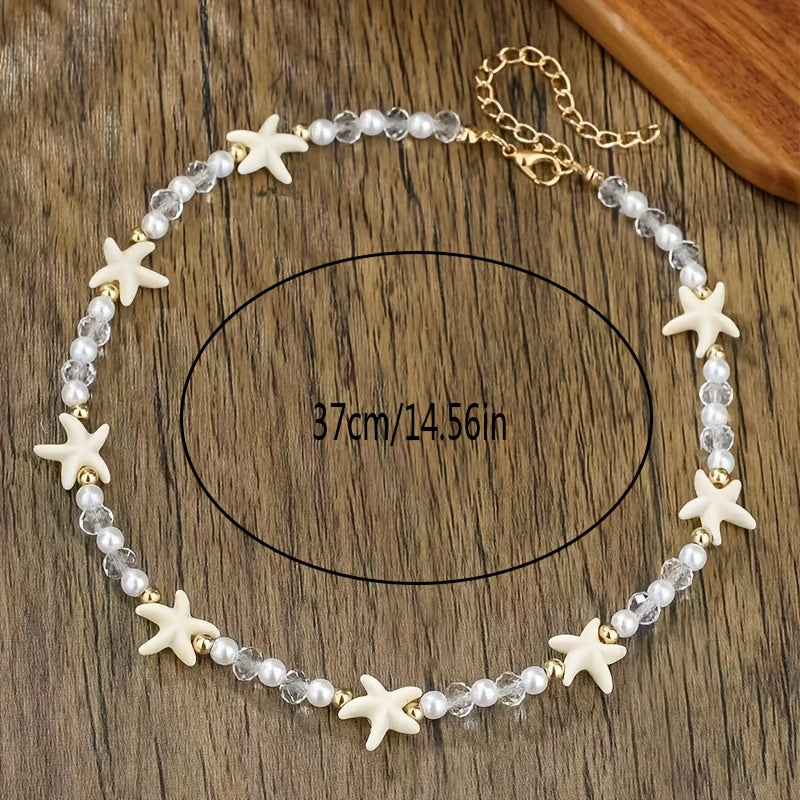 White Starfish Beaded Choker with Pearls