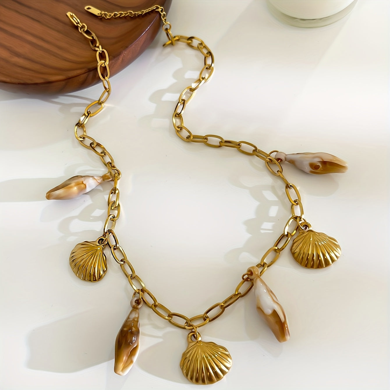 Bohemian Gold Chain Necklace with Shell Charms