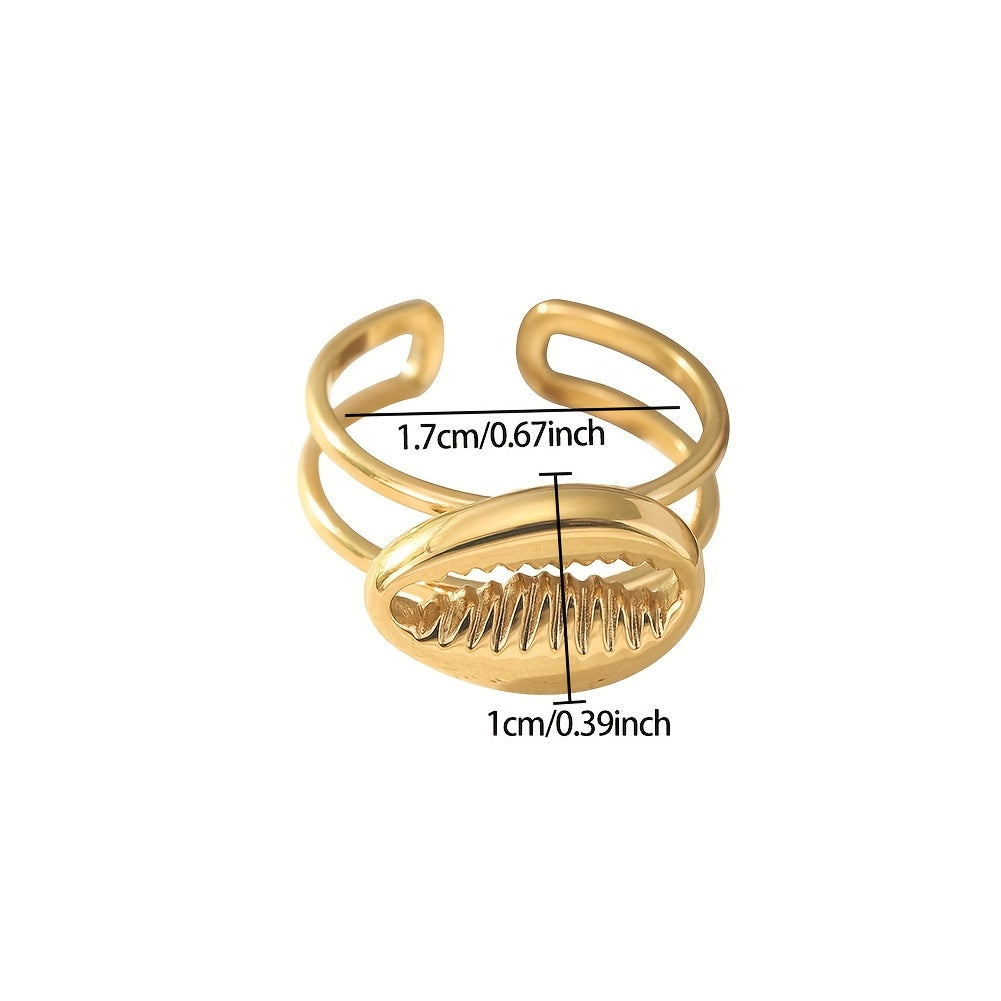 Adjustable Gold Cowrie Shell Ring in Stainless Steel