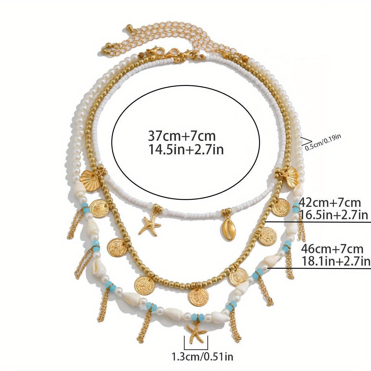 Bohemian Layered Necklace with Shell & Starfish Charms