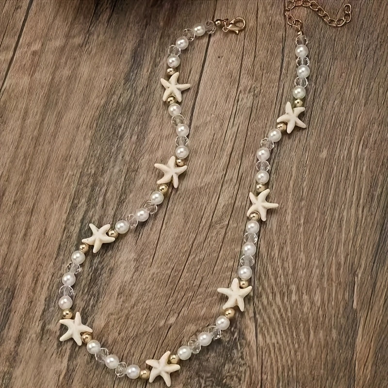White Starfish Beaded Choker with Pearls