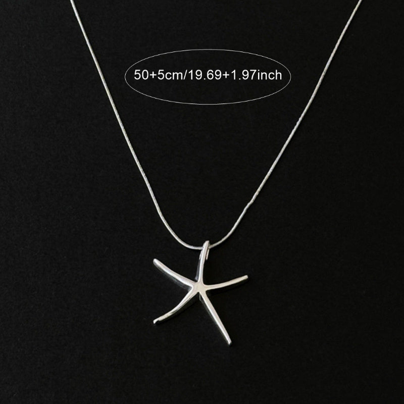 Bohemian Silver Starfish Pendant Necklace