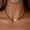 Bohemian Necklace with Cowrie Shell and Braided Cord