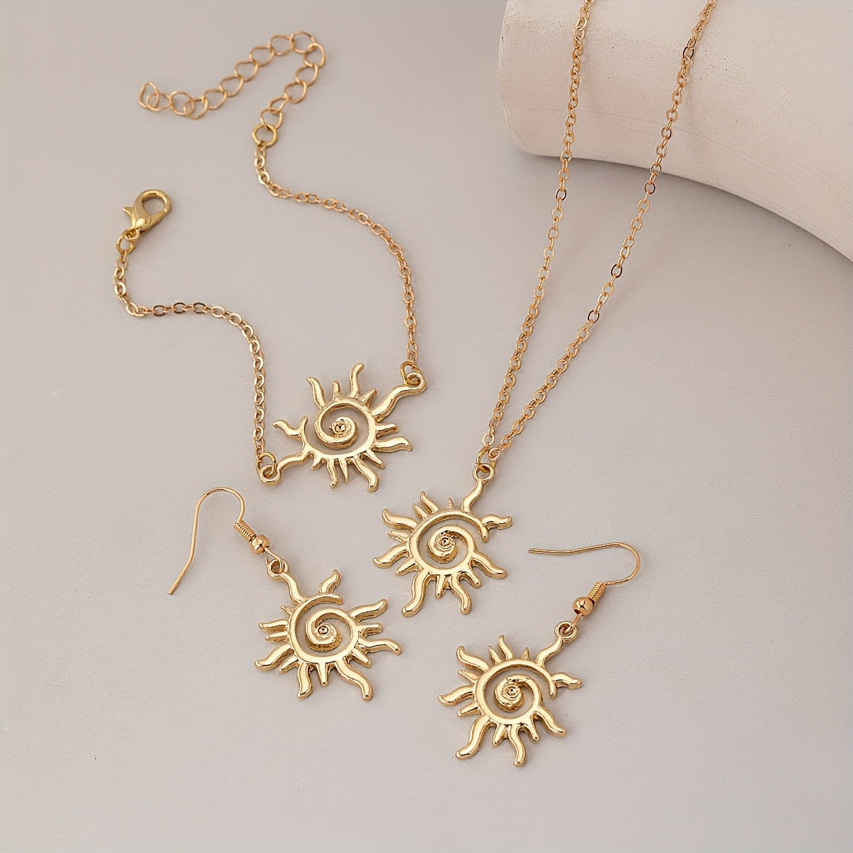 Bohemian Gold-Tone Sun Spiral Jewelry Set