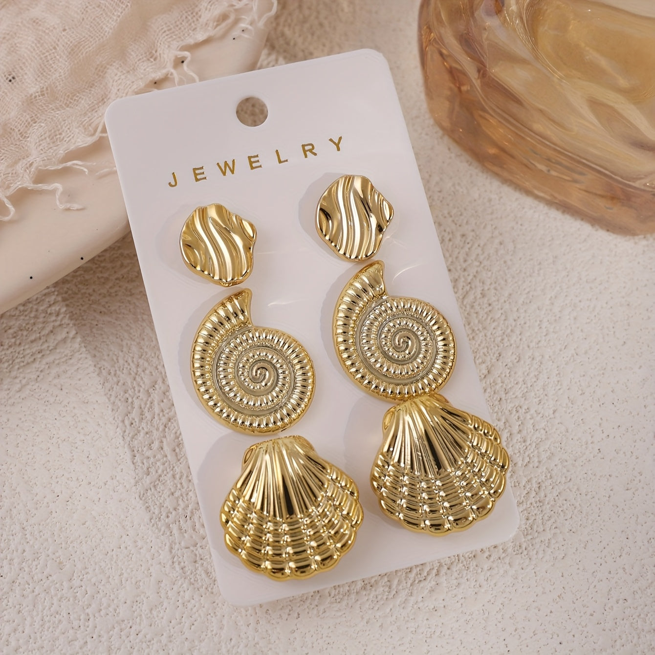 Gold Ocean Inspired Multi-Pair Earring Set