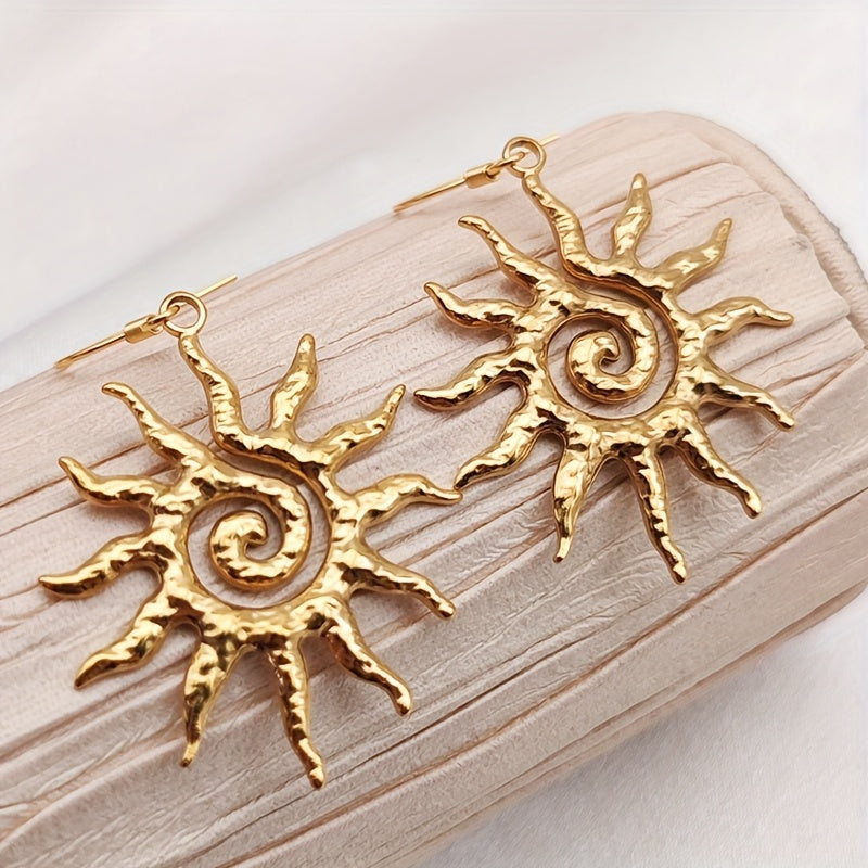 Bohemian Gold Sun Spiral Drop Earrings