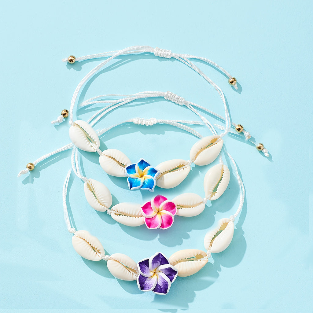Adjustable Plumeria Flower Cowrie Shell Anklet