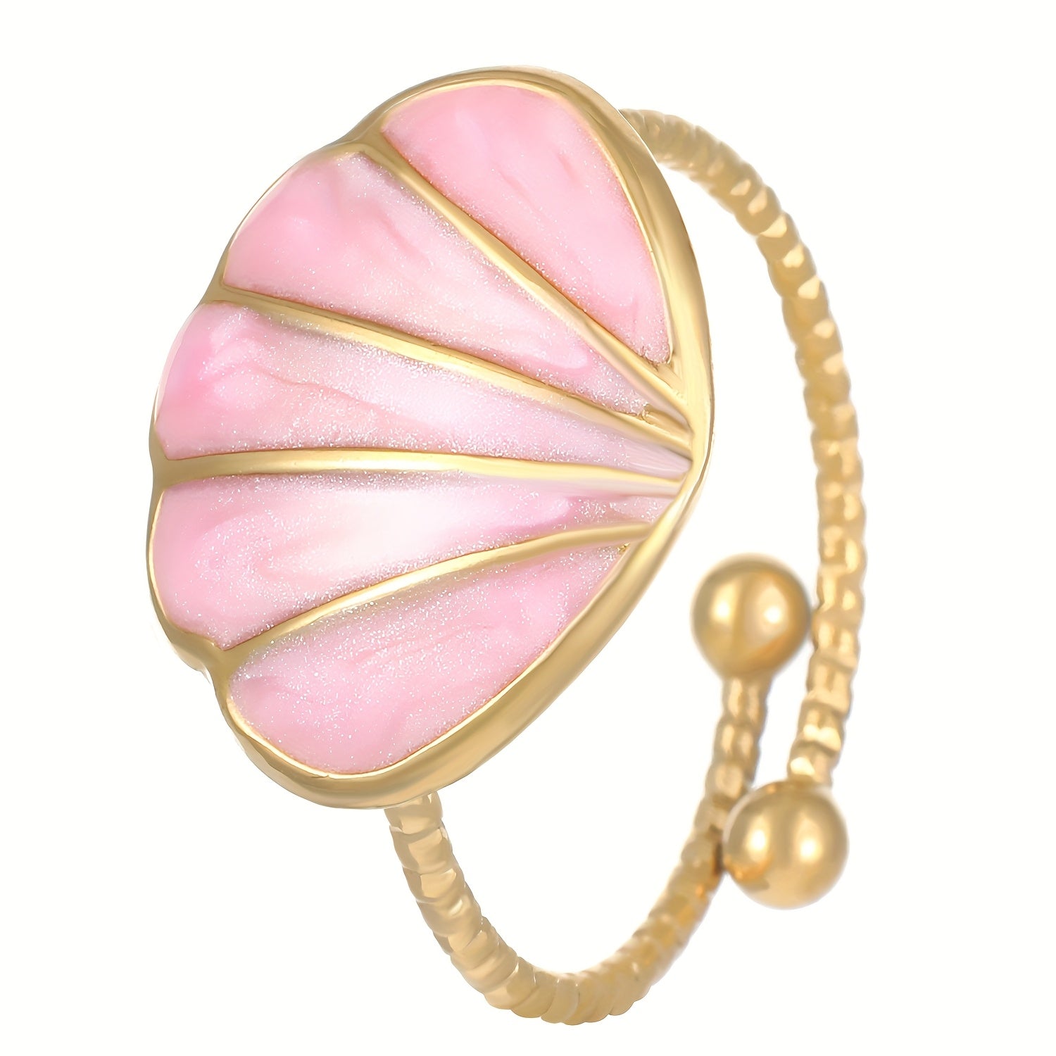 Colorful Enamel Seashell Gold Tone Open Ring