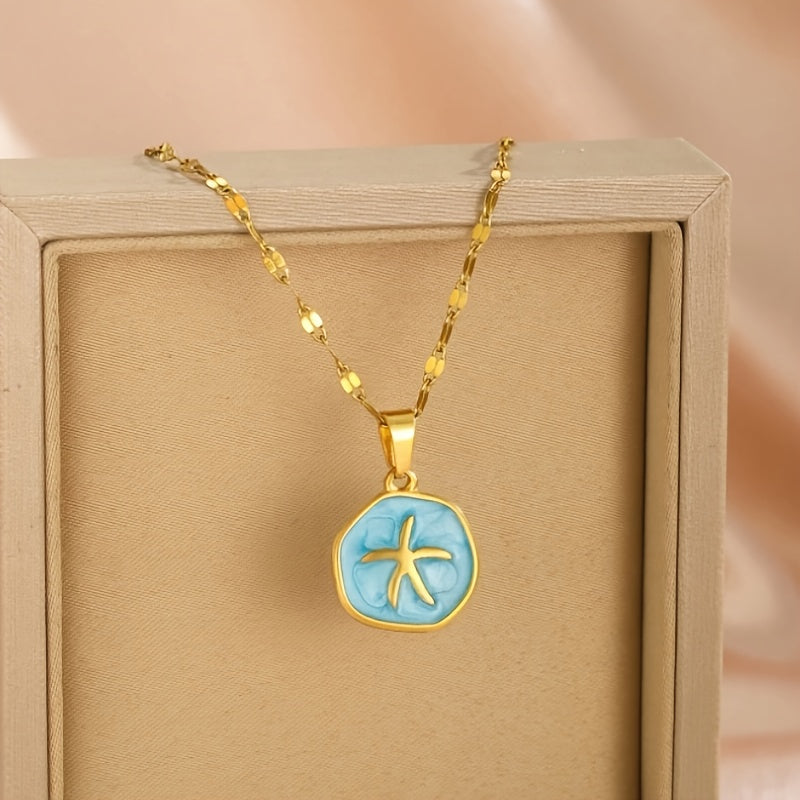 Gold-Tone Organic Starfish Enamel Necklace