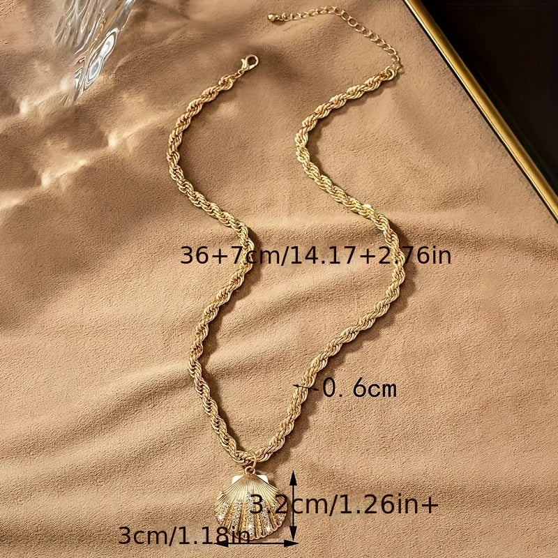 Gold-Tone Rope Chain Necklace with Crystal Shell