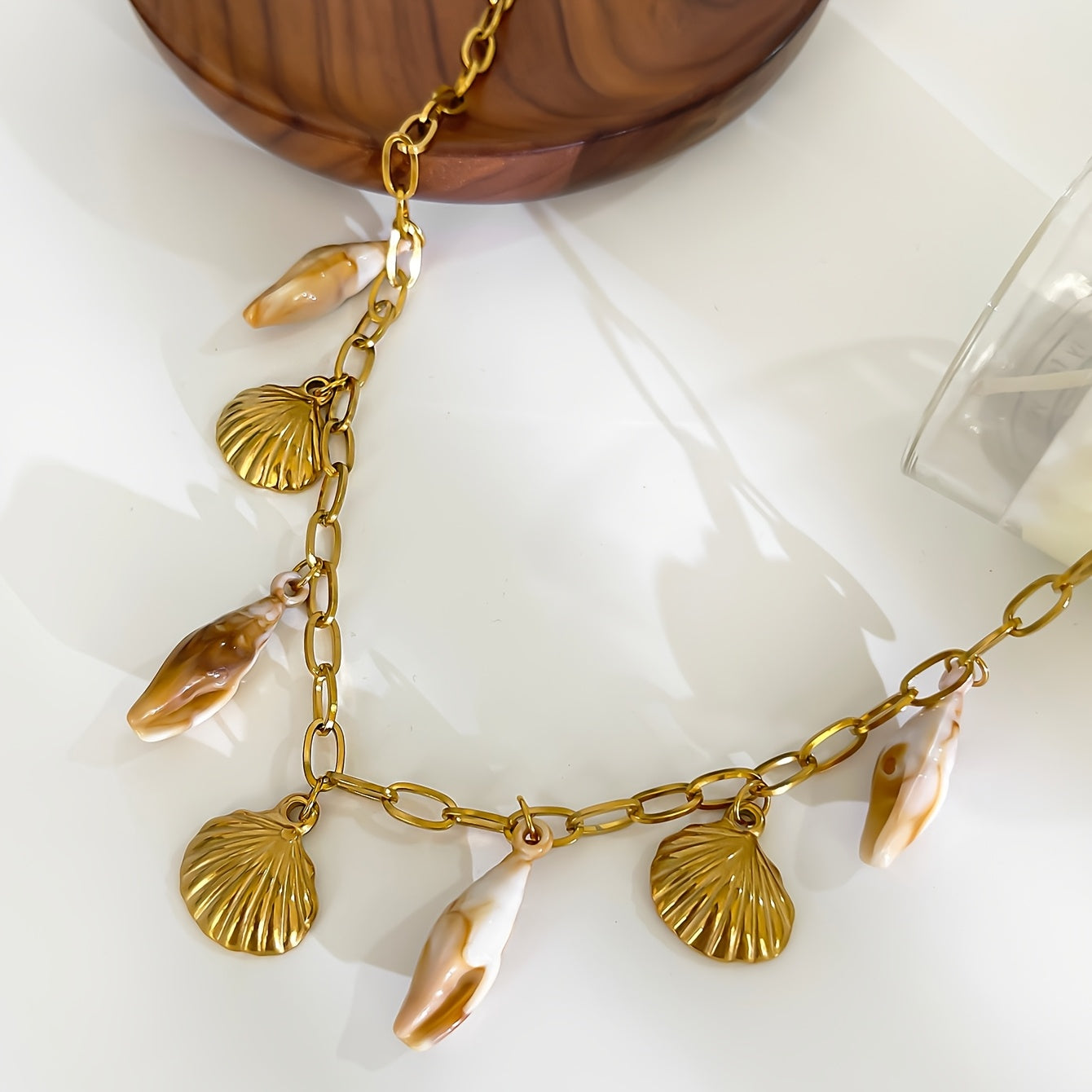 Bohemian Gold Chain Necklace with Shell Charms