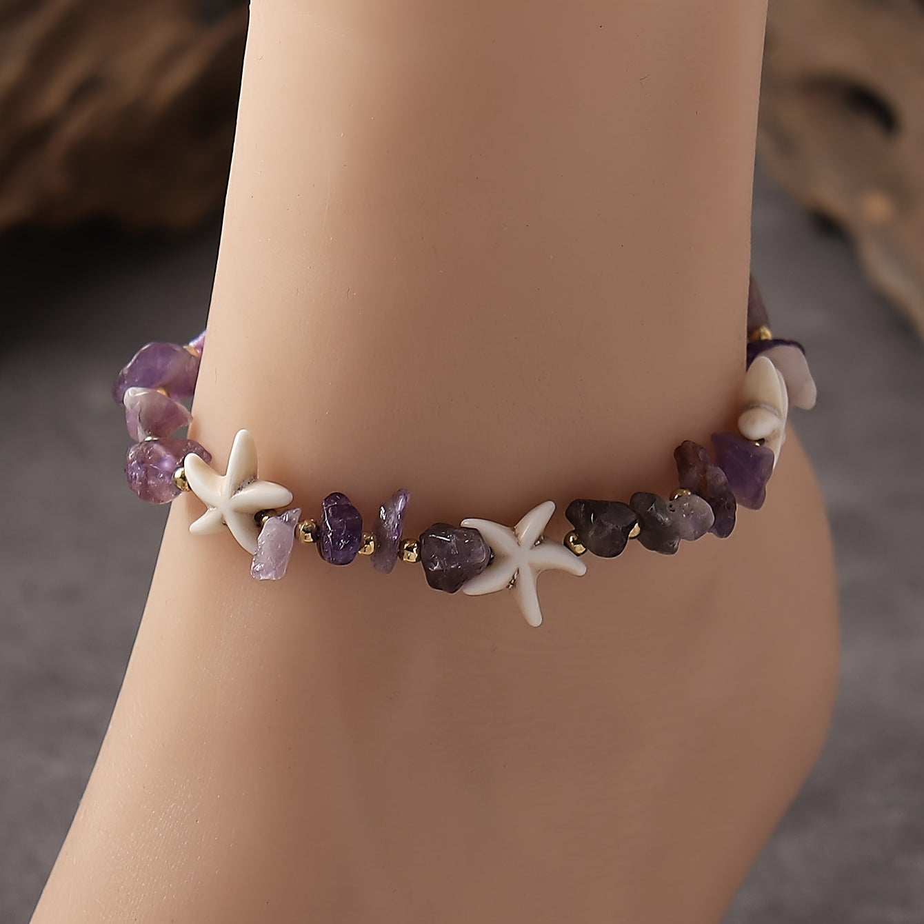 Adjustable Green Stone Starfish Anklet