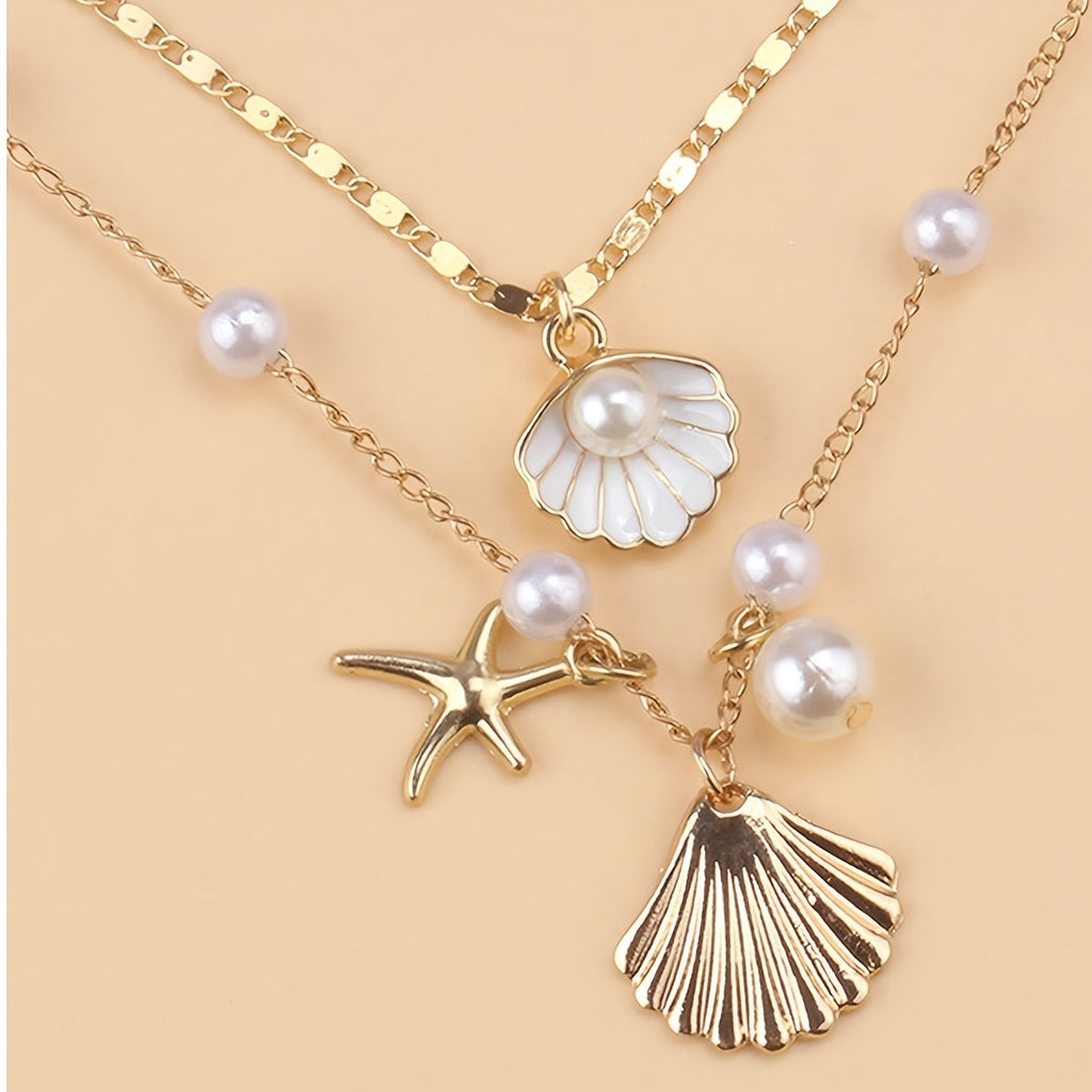 Gold Layered Pearl Seashell Charm Necklaces