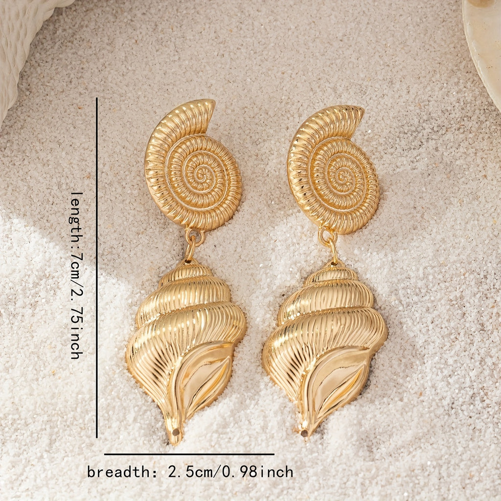Gold Tone Spiral Shell Drop Earrings