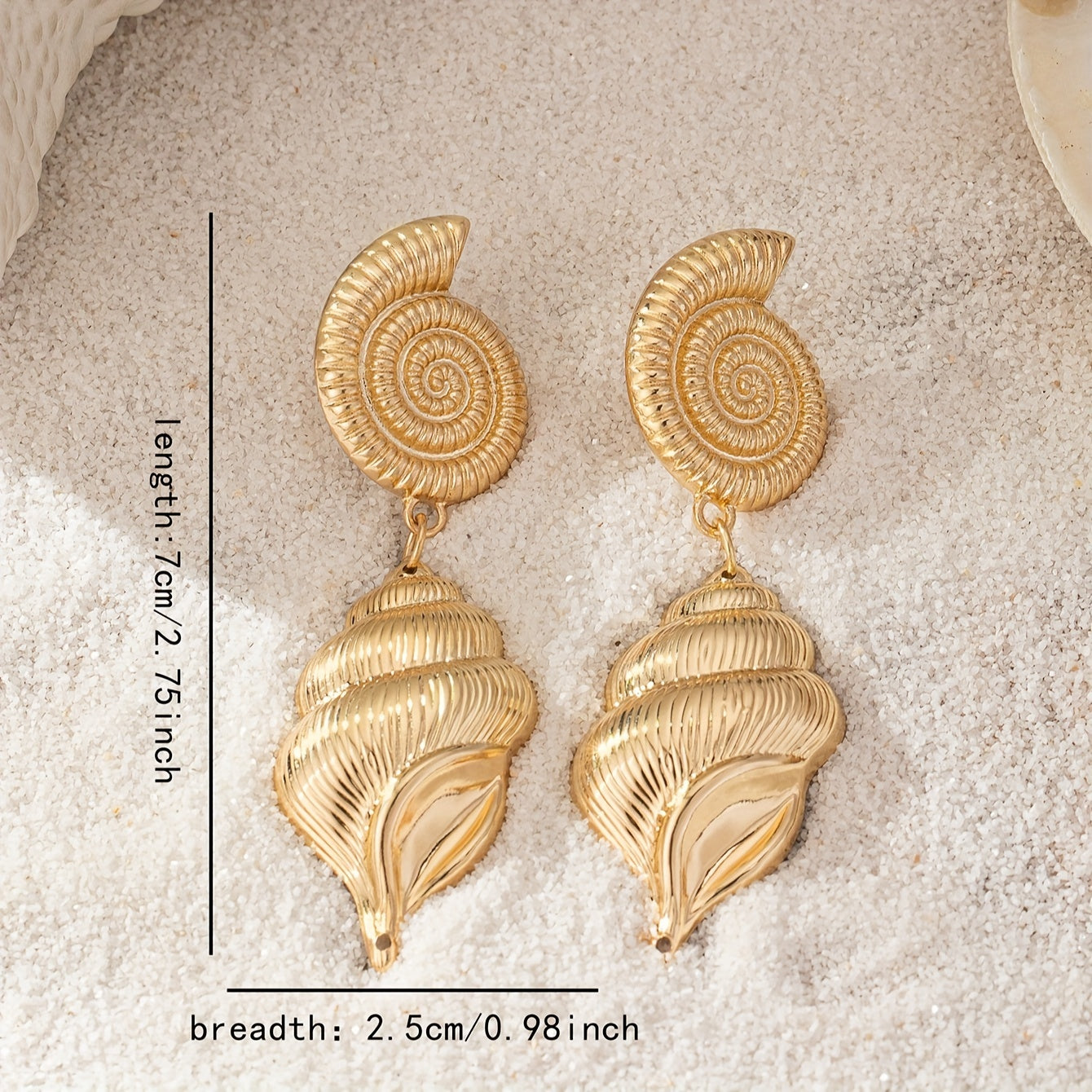 Gold Tone Spiral Shell Drop Earrings