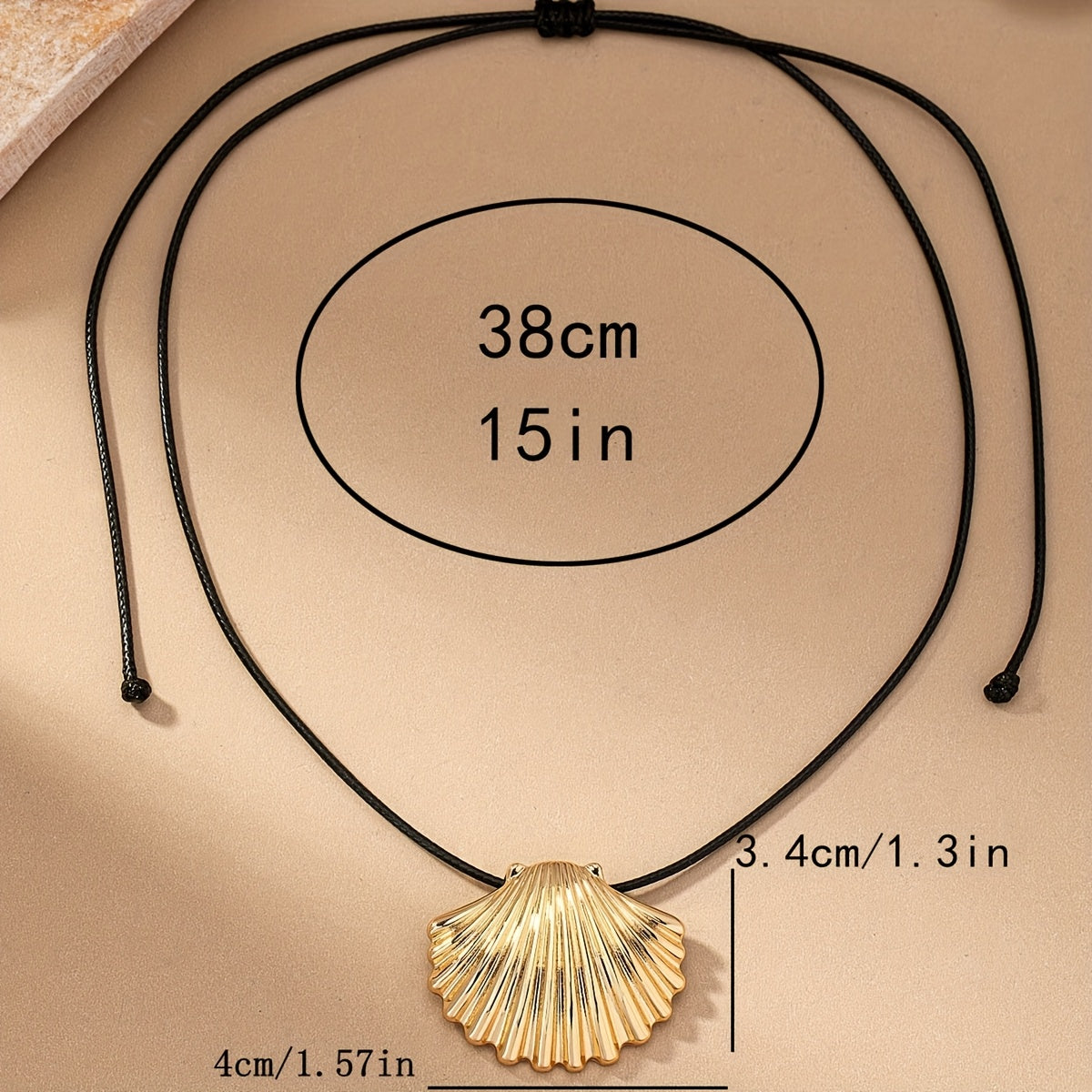 Golden Scallop Shell Necklace with Black Cord