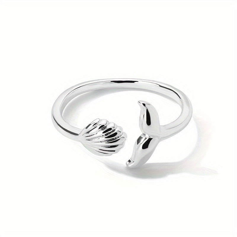 Gold Tone Whale Tail and Scallop Open Ring