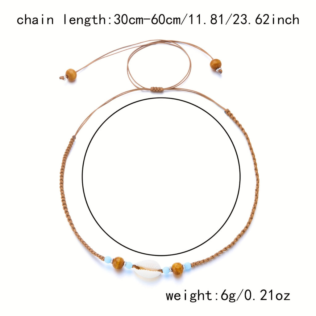 Bohemian Necklace with Cowrie Shell and Braided Cord