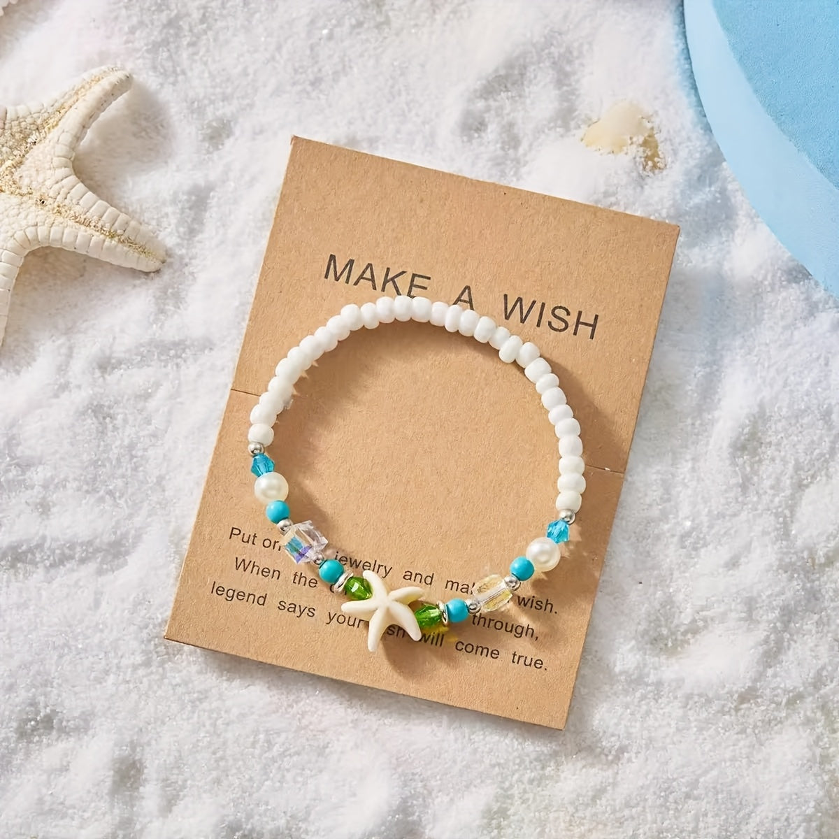 Adjustable Blue Cord Beach Bracelet with Starfish & Turtle