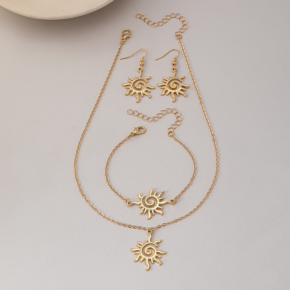Bohemian Gold-Tone Sun Spiral Jewelry Set