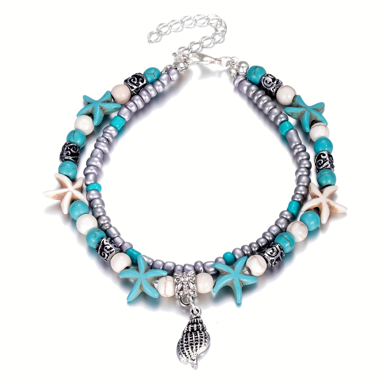 Bohemian Turquoise Starfish Shell Anklet