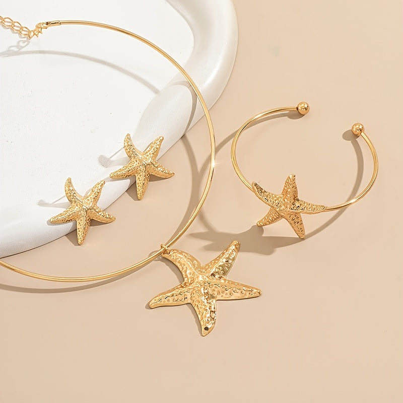 Gold-Tone Textured Starfish Jewelry Set