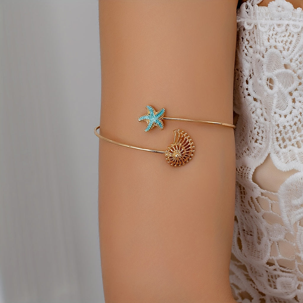 Bohemian Gold-Tone Arm Cuff with Seahorse Starfish