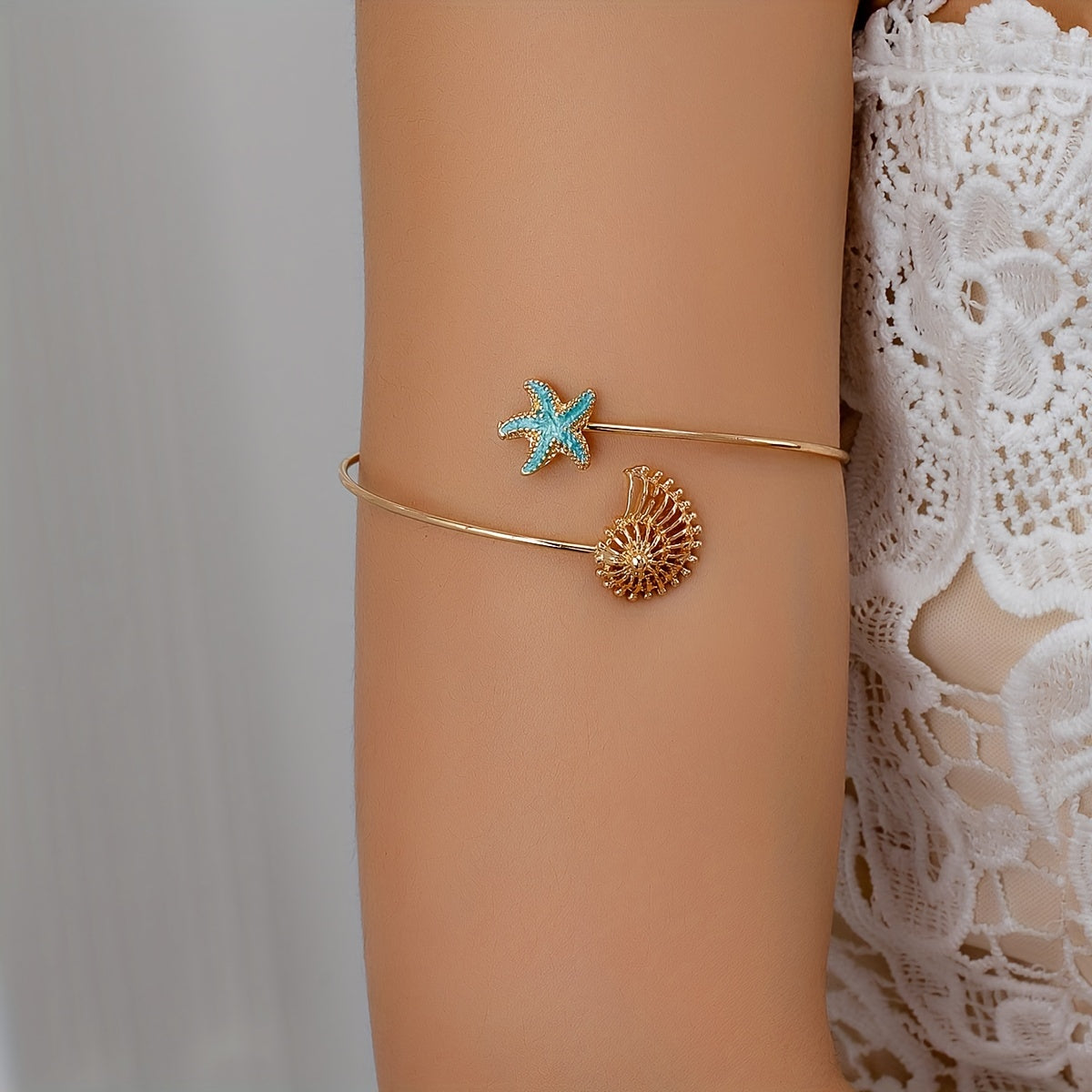 Bohemian Gold-Tone Arm Cuff with Seahorse Starfish