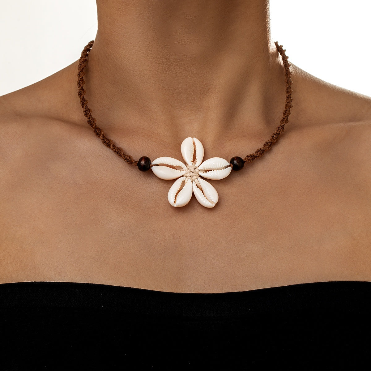 Bohemian Macrame Choker with Cowrie Shell Flower
